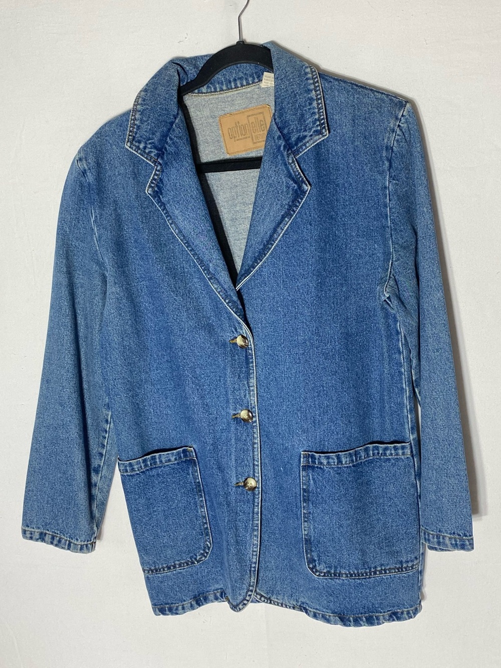Vintage 90s Option Elle Blue Denim Blazer Jean Jacket S Western Festival Boho